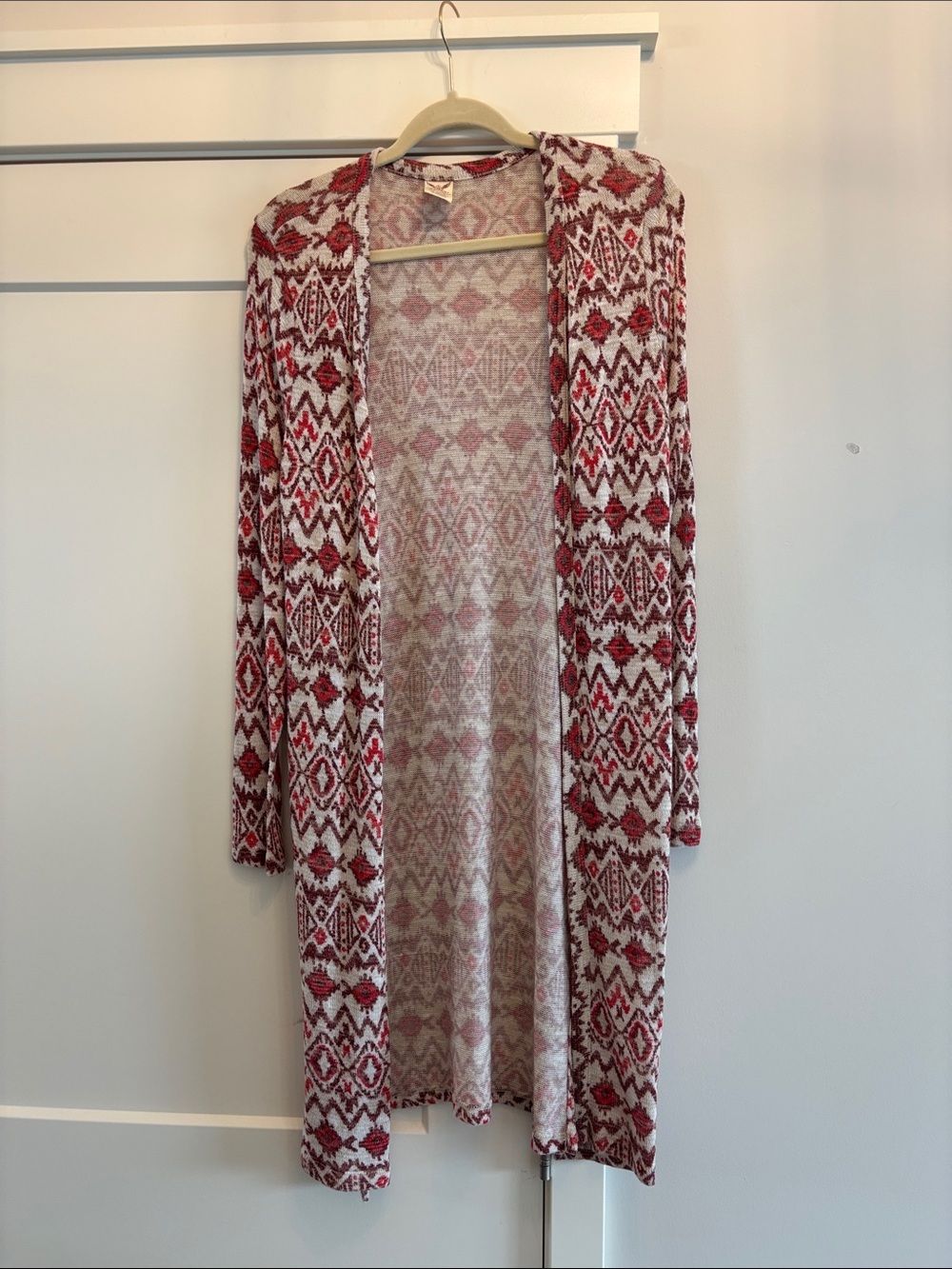 Faded Glory Red and Cream Open-Front Long Sleeve Knit Dress